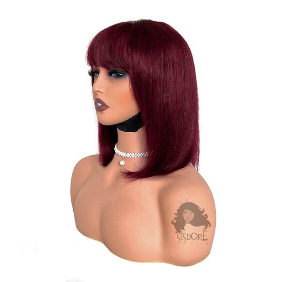 Glueless Bob with Bangs, Short Straight Human Hair Wig 3x1 Lace - Picture 8 of 15